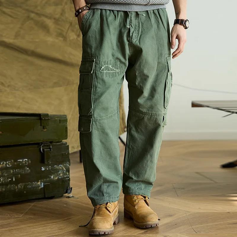 Men's Vintage Solid Color Multi-Pocket Cargo Pants 64054002Y